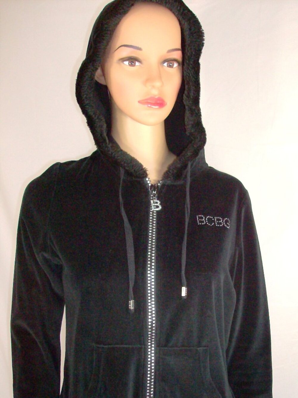 BCBG MaxAzria Black hooded Sweat/tracksuit with Rhinestones Size PL